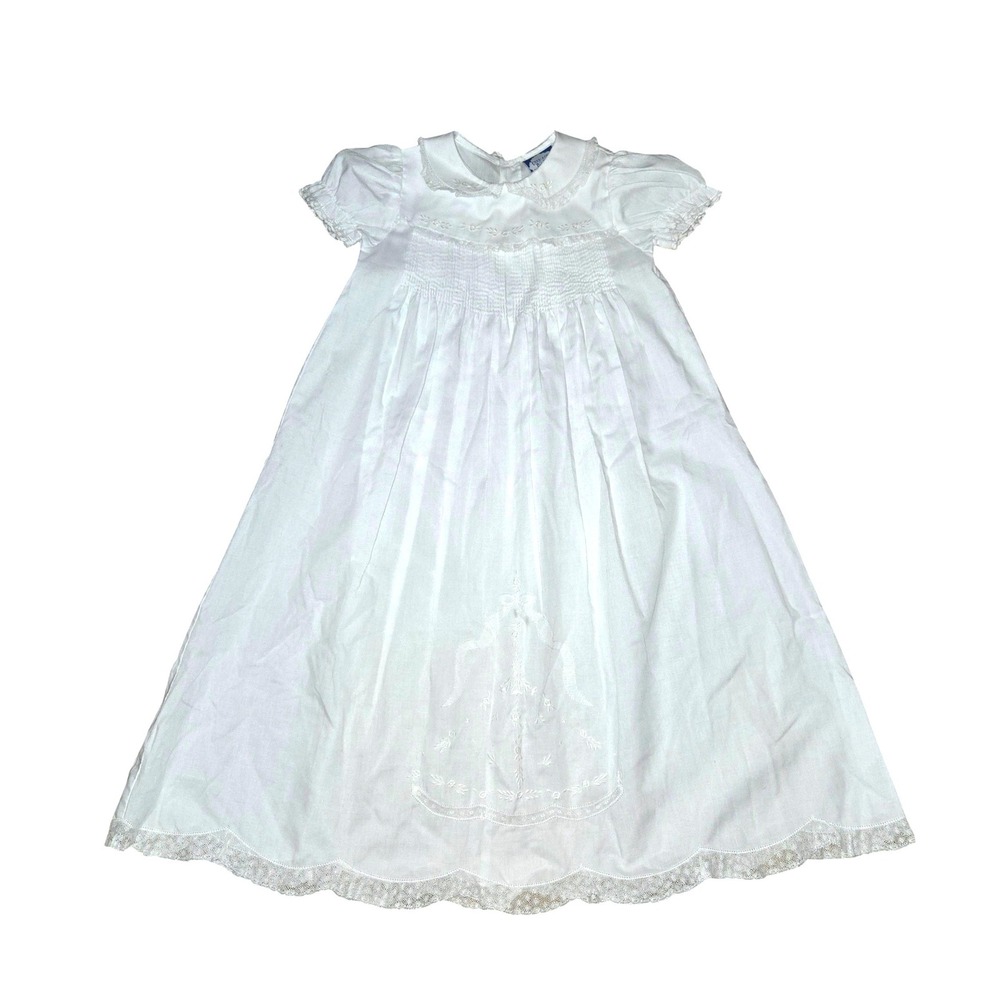 Carriage Boutiques Christening Gown 6/9M VTG 80's-90's White Smocked Embroidered